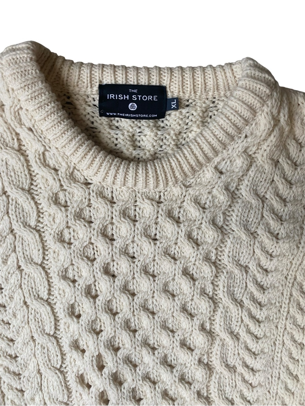 The Irish Store Cream 100% Merino Wool Fisherman Knit Sweater Men’s Size XL